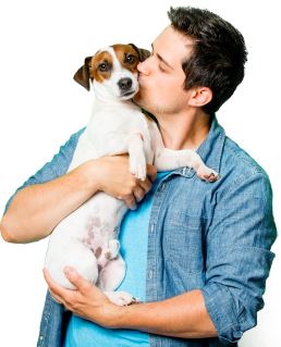 Natural Animal Solutions (NAS) man holding dog